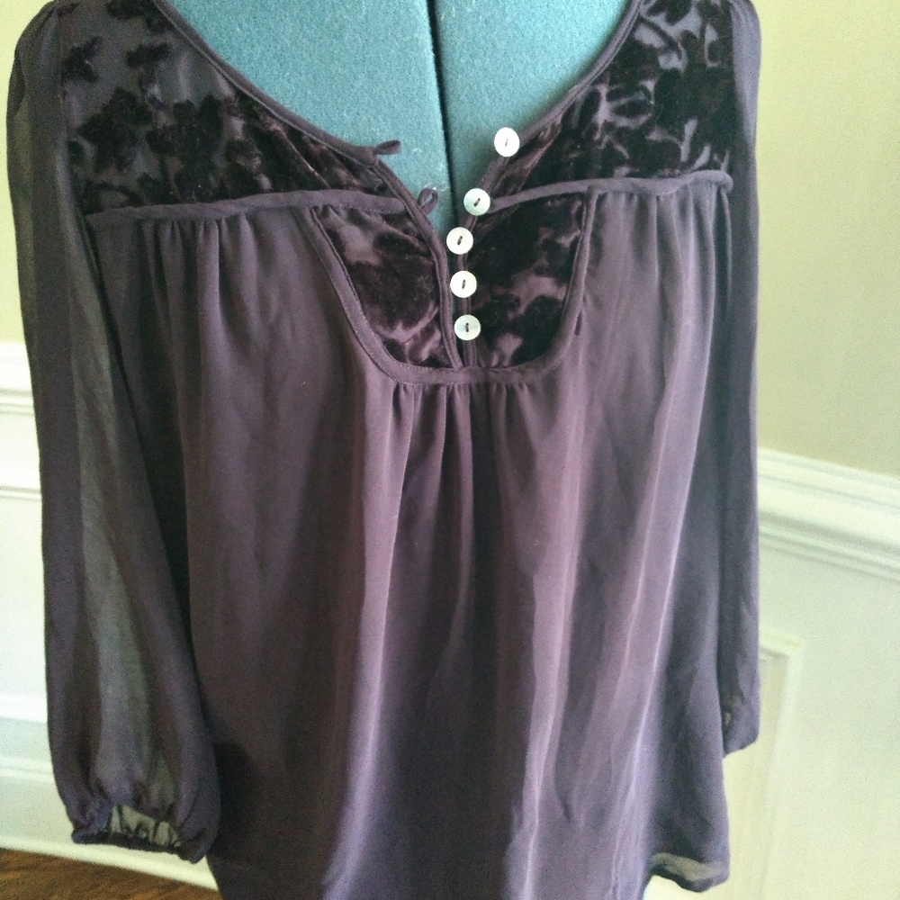 Black rain burgundy/purple burnt velvet blouse